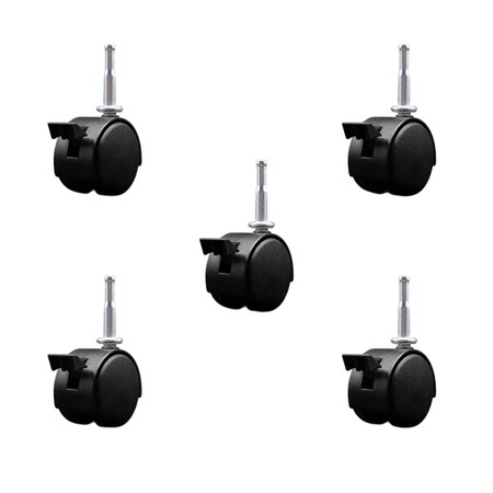 Service Caster 2'' Black Metal Hood Twin Caster with Brake Nylon Wheels Grip Neck Stem, 5PK SCC-GN02S50D-NYS-FB-B-5
